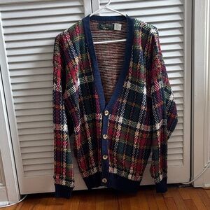 Vintage Orvis Men's Multicolor Plaid Cardigan Sweater